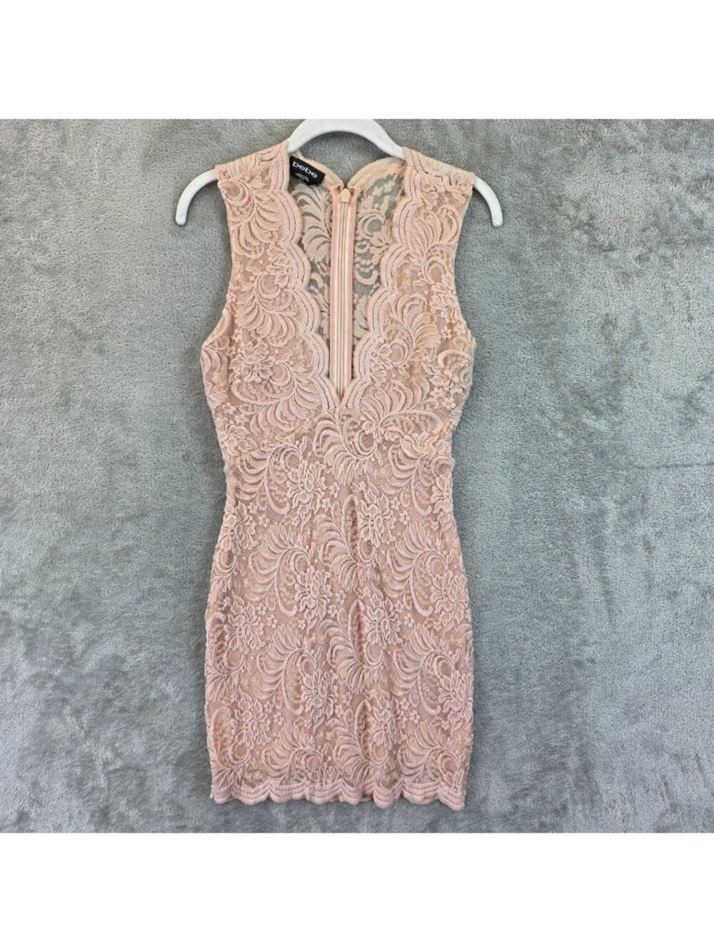 Bebe Dress Womens XS Pink Floral Lace V Neck Sleeveless Bodycon Mini Party